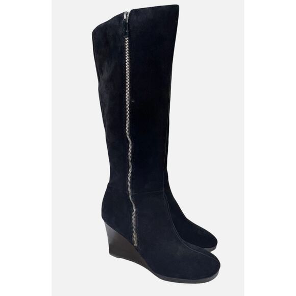 Franco Sarto Women's Black Suede Leather Zip 'Watch’ Wedge Boots, Size 8.5, EUC - Picture 1 of 7